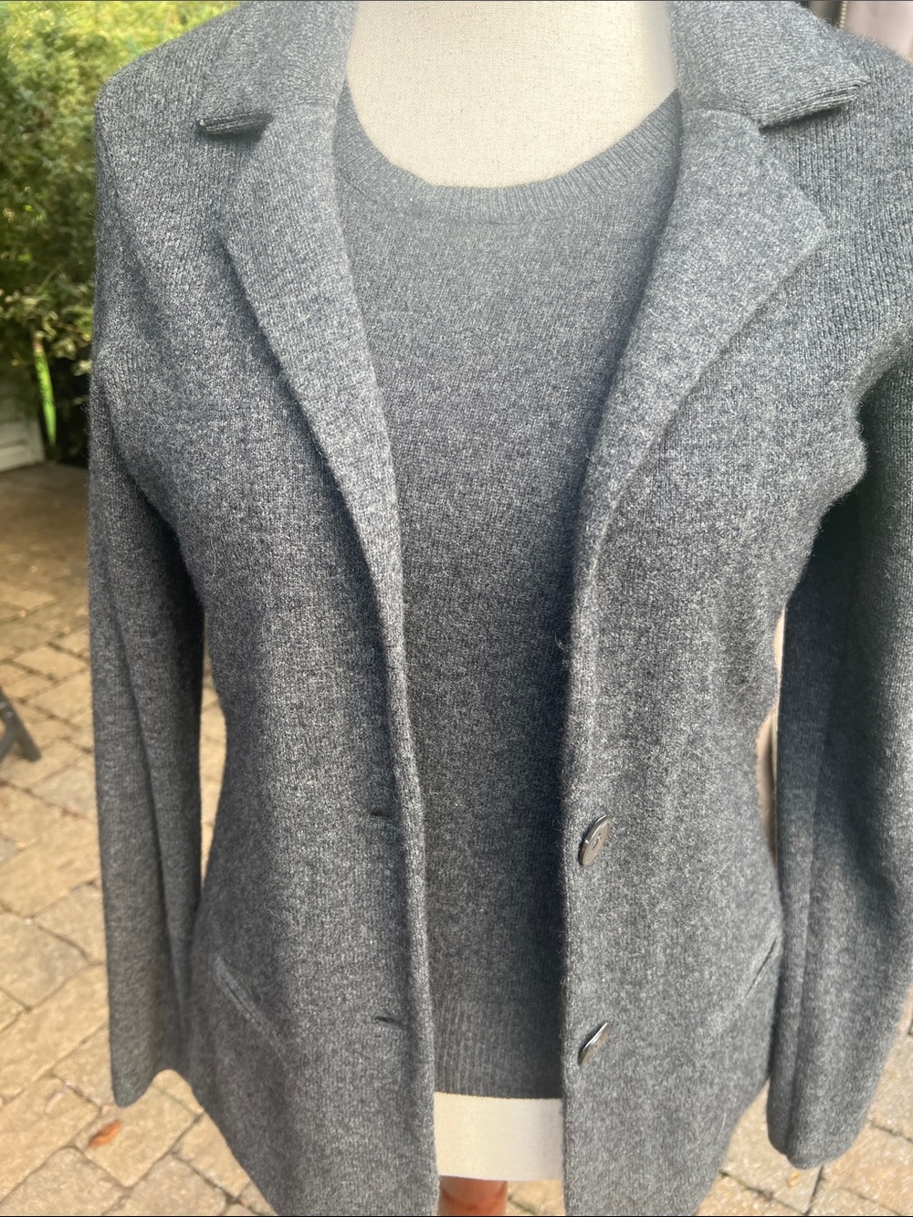 Magaschoni 100% Cashmere 2-Button Collared Blazer Jacket Charcoal Grey M